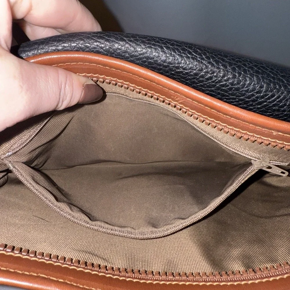 Vintage Coach Sheridan Stewart Crossbody Bag Black Pebbled Leather Brown Purse - Picture 10 of 16